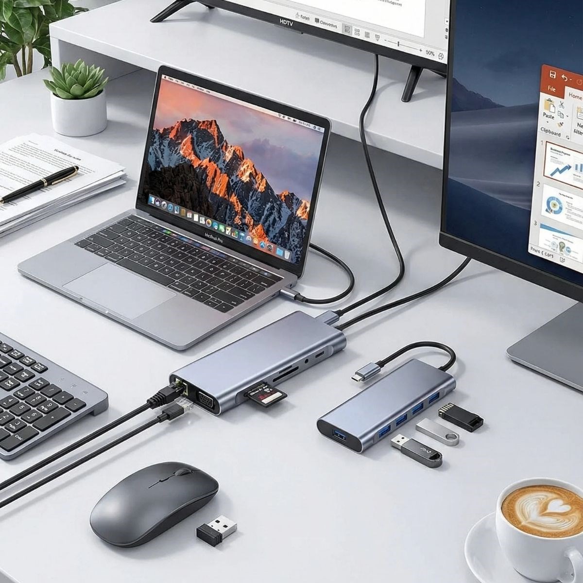 8in1 Type-C Çoklayıcı Hub HDMI 4K USB 3.0 SD TF Kart RJ45 Ethernet Dönüştürücü Adaptör — Veyo — görsel 4