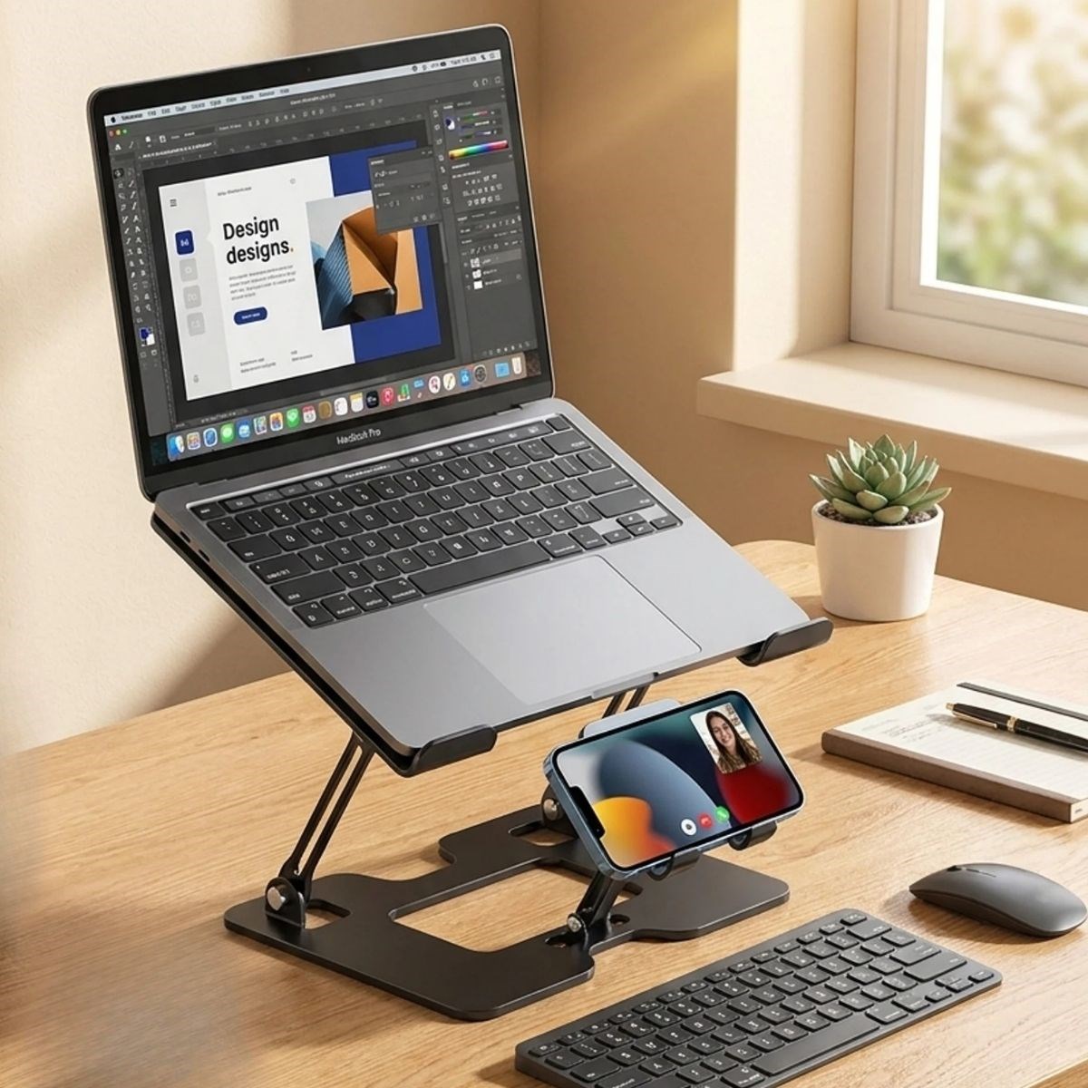 2’si 1 Arada Laptop ve Telefon Standı – AlüMetal Ayarlanabilir,Katlanabilir,Ergonomik Yükseltici — Veyo — görsel 2