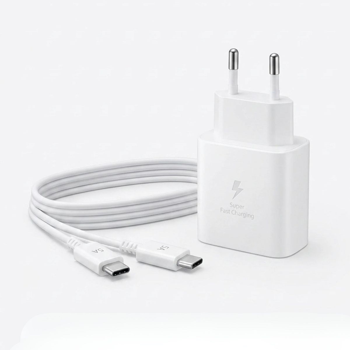 45W Süper Hızlı Şarj Adaptörü USB-C PD 3.0 PPS Fast Charger + 5A Type-C to Type-C Kablo — Veyo