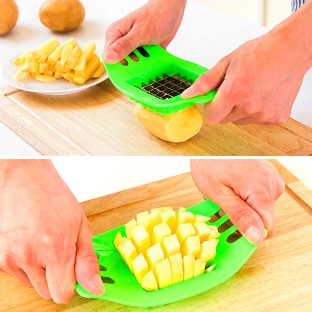 Kare Dizayn Patates Dilimleme Aleti 7 cm x Paslanmaz Bıçaklı Parmak Kesici Aparat