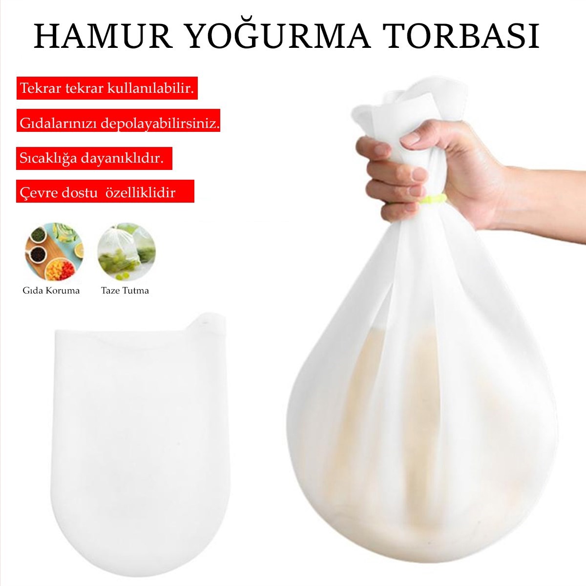 Orta Hamur Torbası Silikon Şeffaf Hamur Yoğurma Torbası Ekmek Makarna Mantı Hamuru Kolay Yo — Veyo — görsel 3