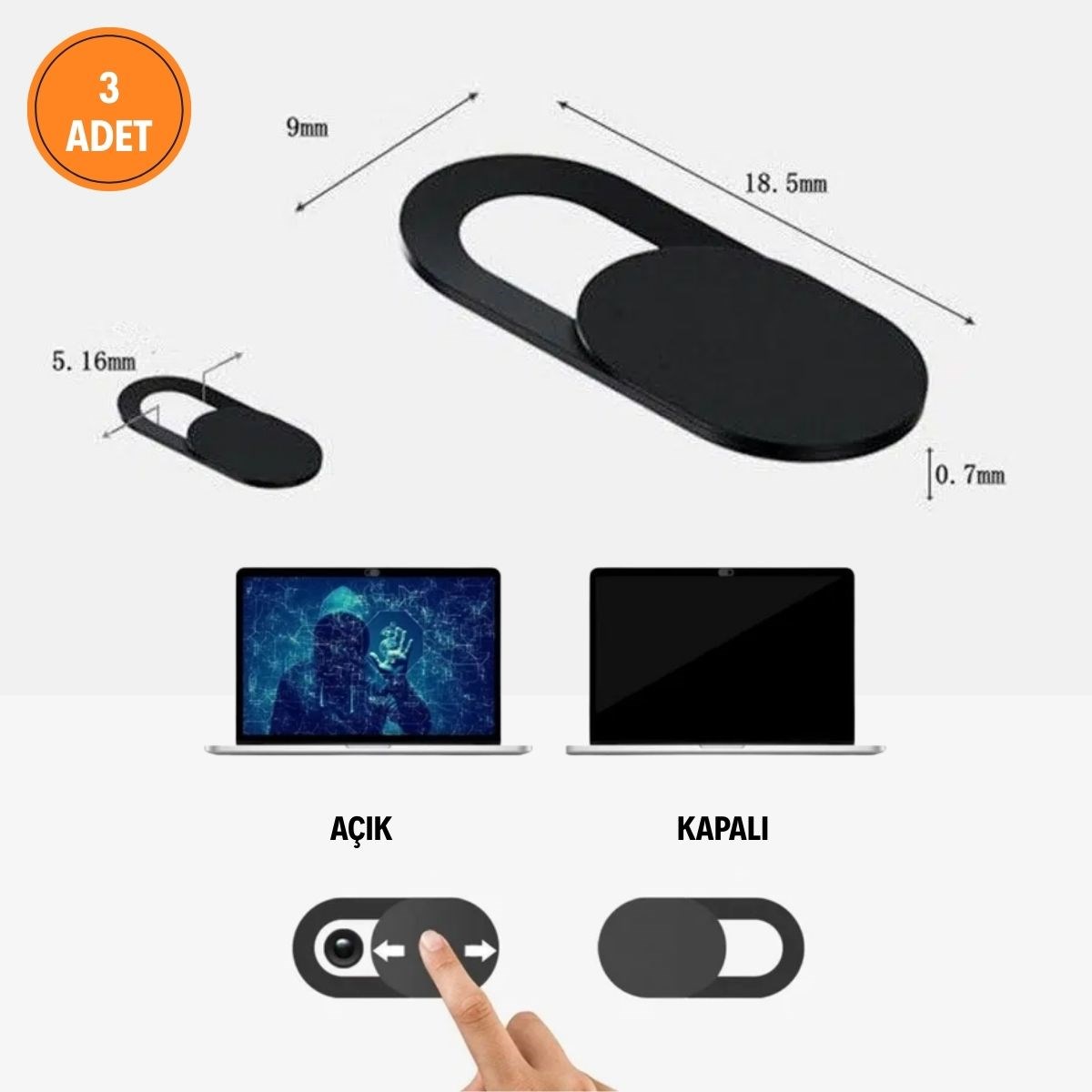 3’lü Webcam Kapatıcı – Laptop, Tablet ve Telefon Uyumlu Gizlilik Kamera Kapağı (Plastik) — Veyo — görsel 5