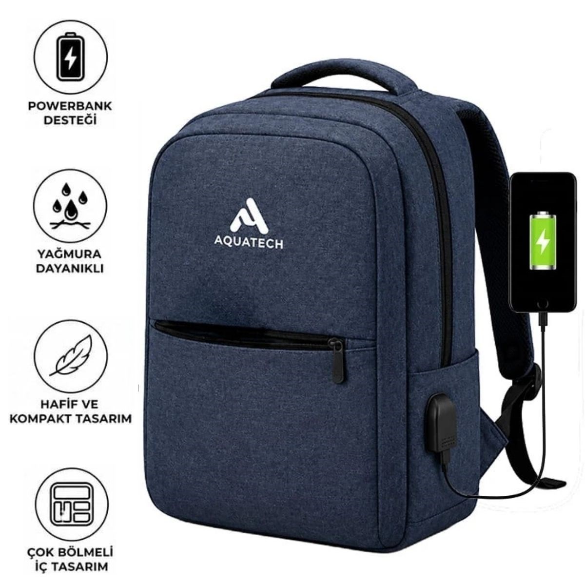 Laptop Sırt Çantası Korumalı İç Bölmeli Organizer Cepli USB Şarj Portlu Notebook Taşıma İş Okul