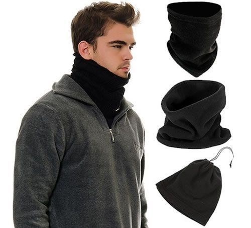 Çok Fonksiyonlu Siyah Unisex Terletmez Kumaş İpli Polar Bere Boyunluk — Veyo