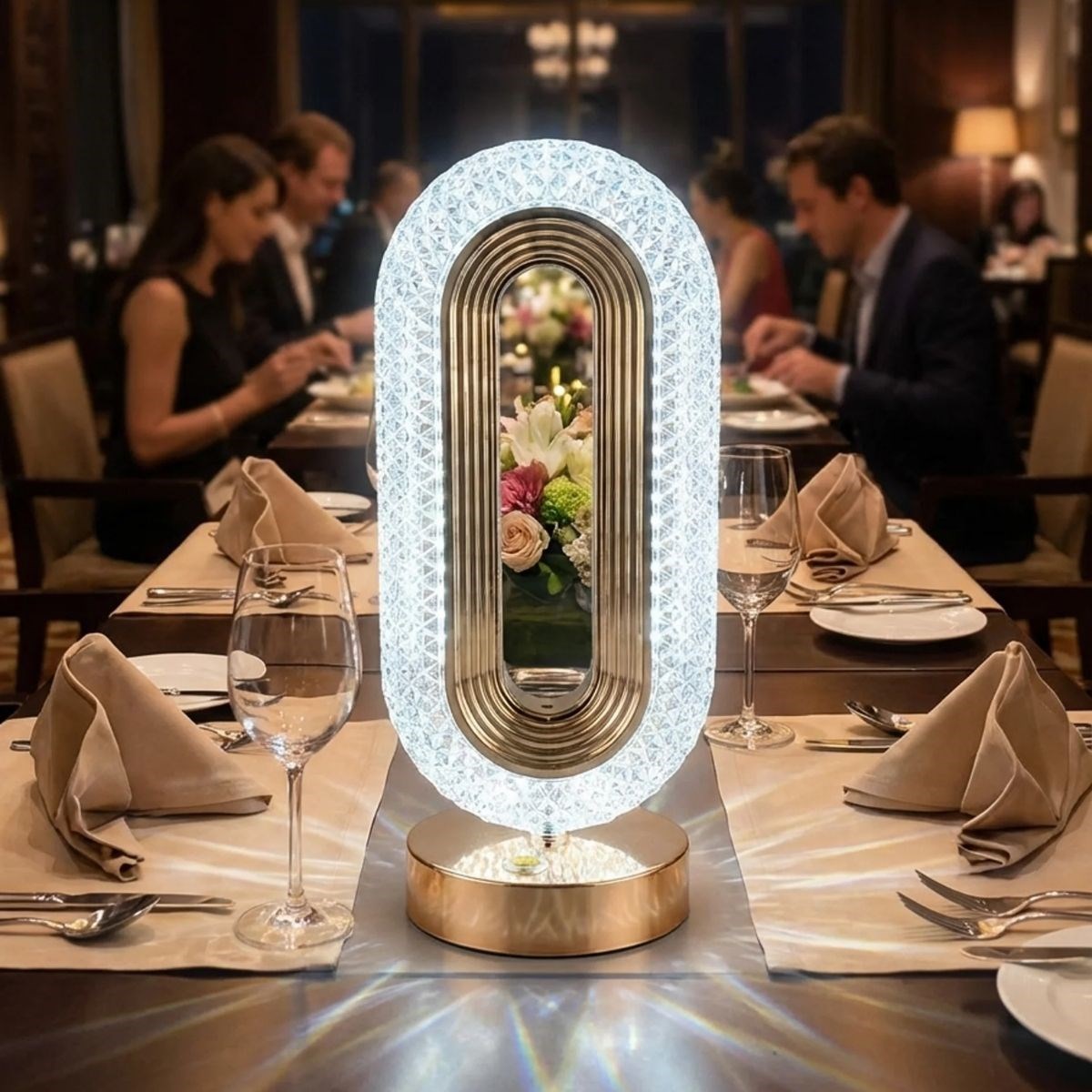 Oval Şeklinde Kristal LED Masa Lambası – Dokunmatik, 3 Renk Işık Modlu, Şarjlı Dekoratif Gece Lambası — Veyo — görsel 2