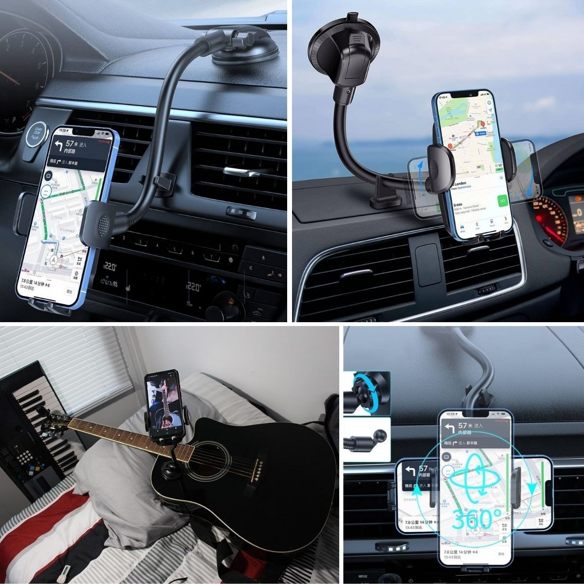 Ayarlanabilir Vakum Kilitli Cam Ve Torpidoya Takılabilen Telefon Tutucu — Veyo — görsel 3