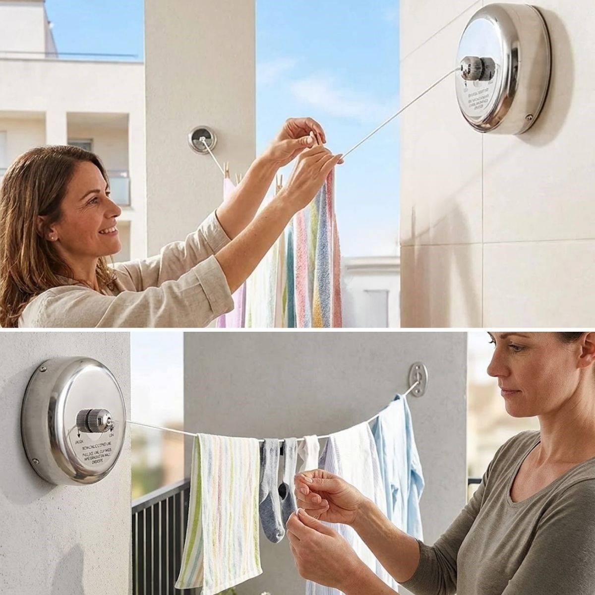 Paslanmaz Çelik Geri Çekilebilir Çamaşır İpi – Duvar Tipi Duvara Monte Banyo,Balkon,Bahçe Çamaşır Kurutma Askısı — Veyo — görsel 3