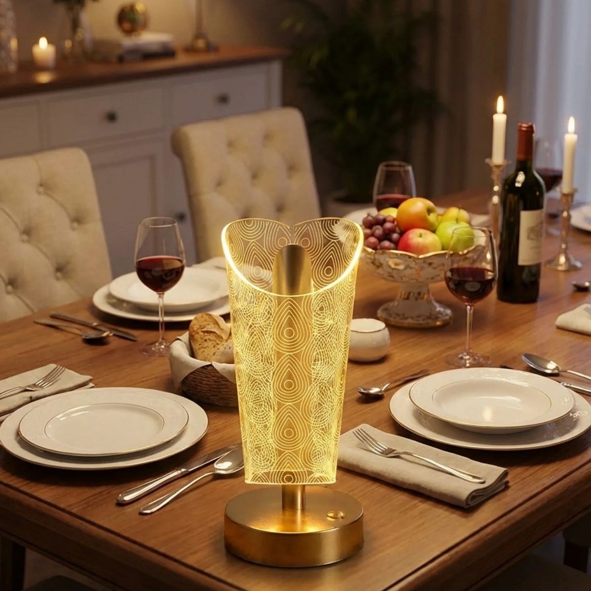 Açık Silindirik Kristal Damla Model LED Masa Lambası – Gold Tabanlı, Dokunmatik, 3 Renk Işık Modlu, Şarjlı Modern Dekoratif Gece Lambası — Veyo — görsel 4
