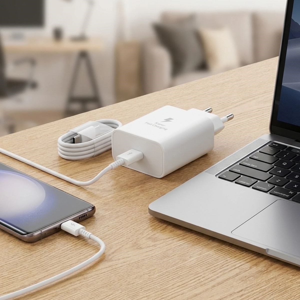 45W Süper Hızlı Şarj Adaptörü USB-C PD 3.0 PPS Fast Charger + 5A Type-C to Type-C Kablo — Veyo — görsel 3