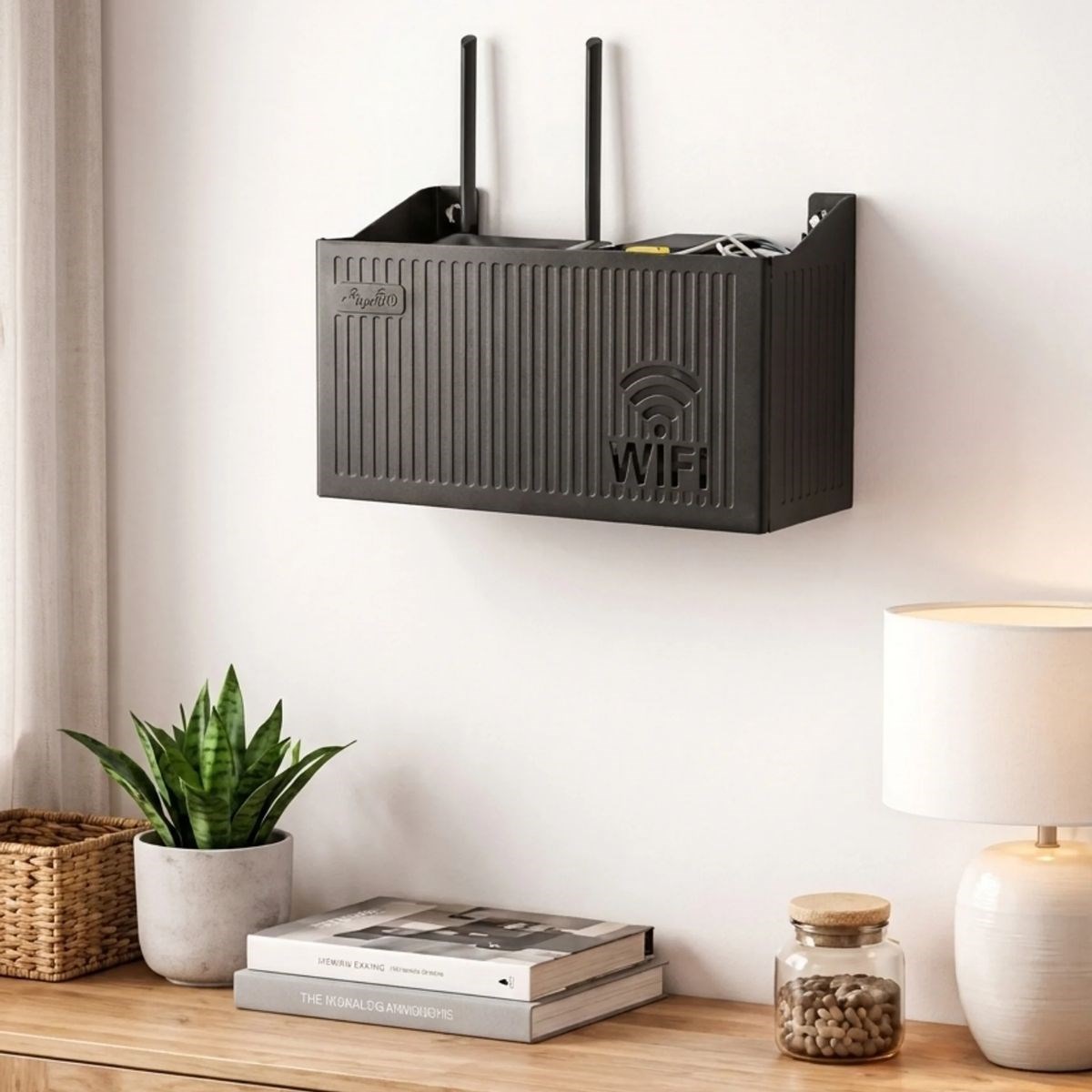 Duvar Tipi Wi-Fi Modem Saklama Kutusu(Siyah) – Kablo Düzenleyici Router Raf Organizer — Veyo — görsel 4
