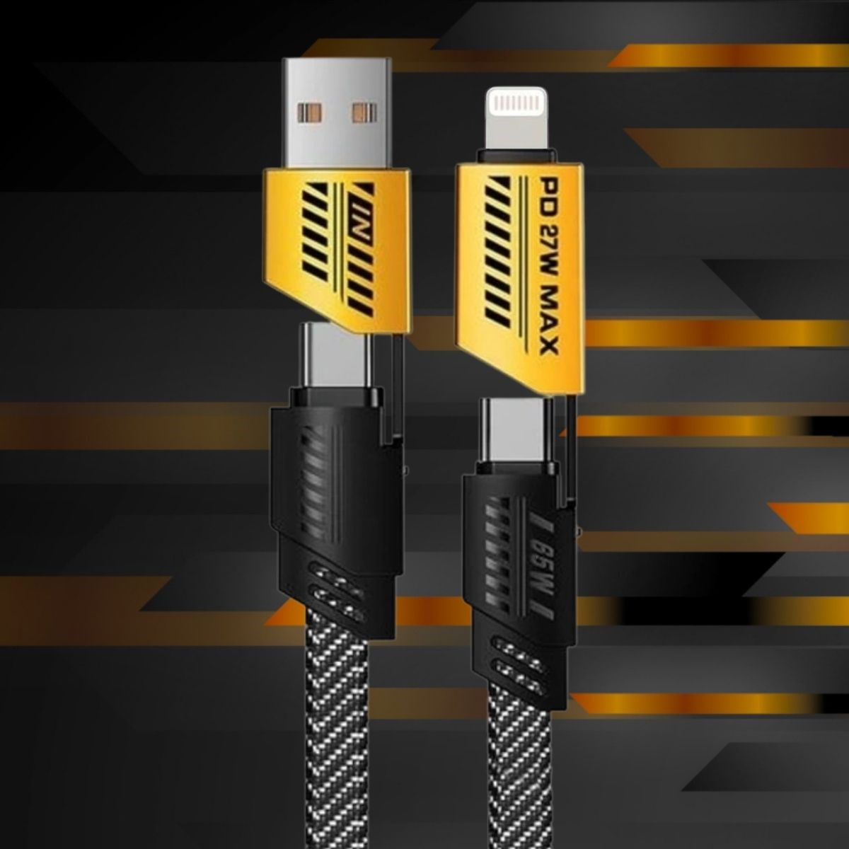 Hızlı Şarj Kablosu 65W USB A Girişli Type C ve Lightning Çıkışlı Örgülü Veri Aktarımlı 90 cm