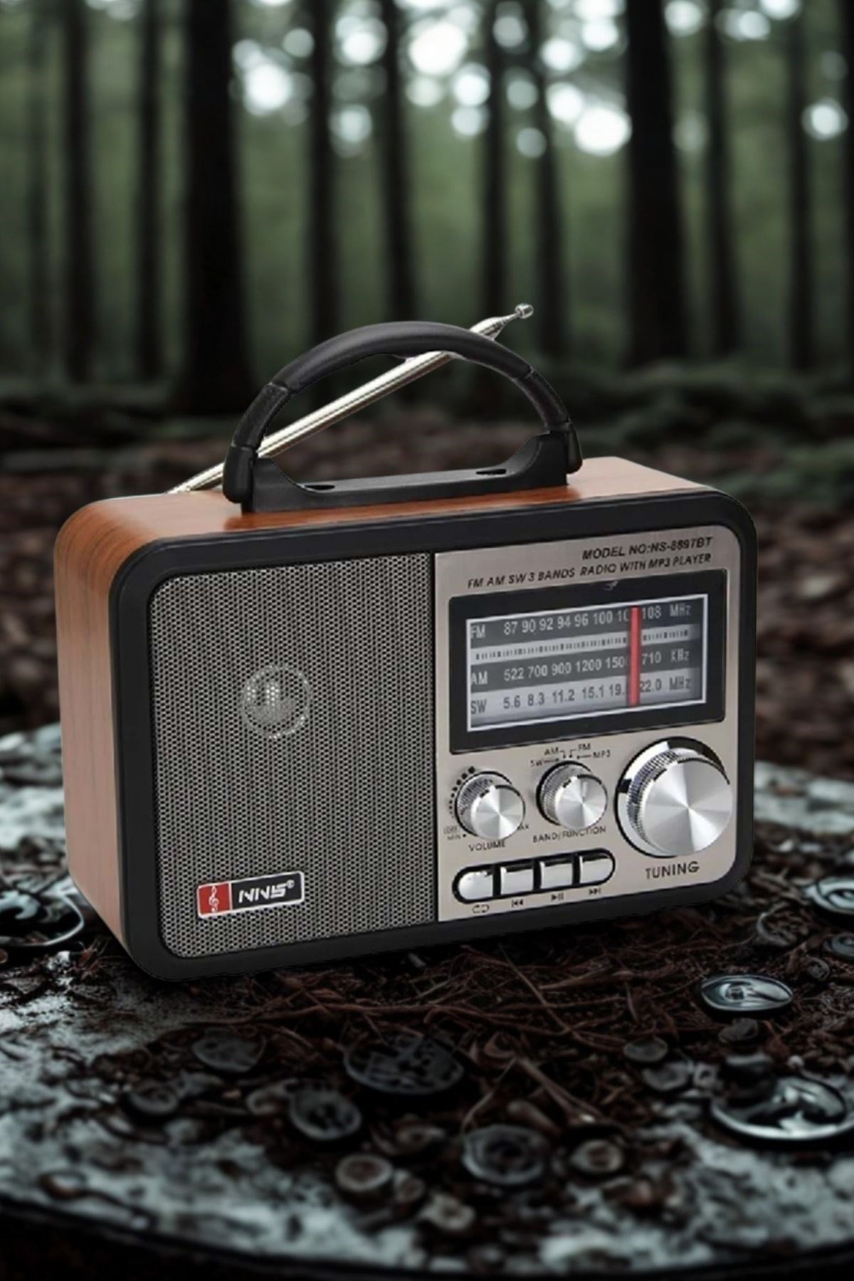Orta Boy Retro, Nostaljik, Ahşap Tasarım Bluetooth Hoparlörlü, Şarjlı, Taşınabilir FM/AM Destekli Radyo NS-8897 — Veyo — görsel 7
