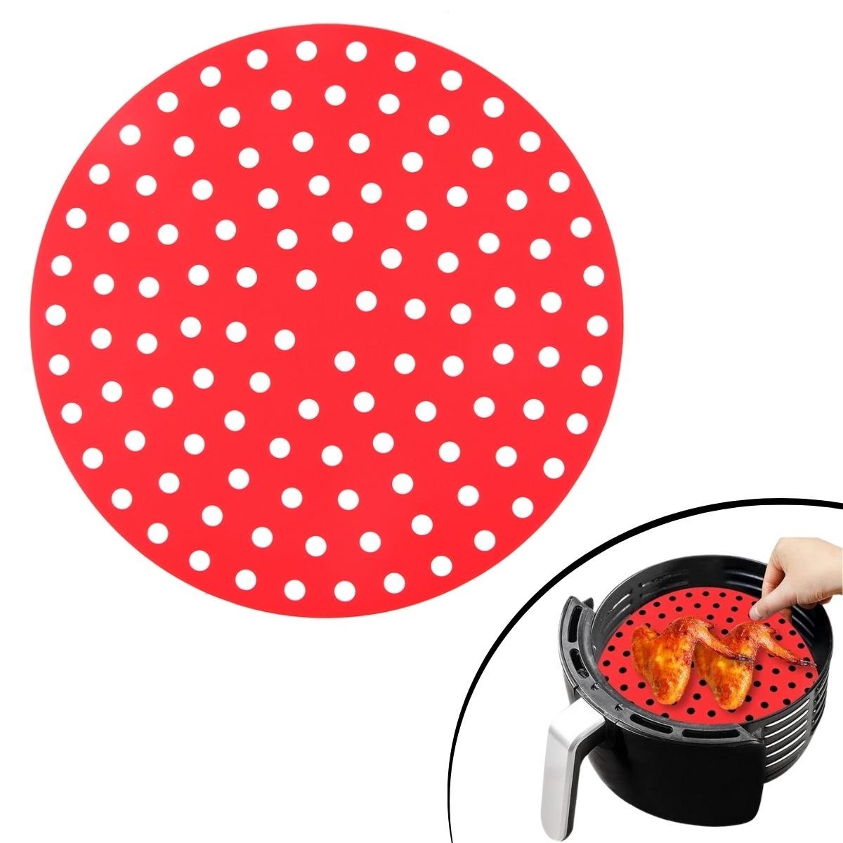 Siyah Isıya Dayanıklı Yıkanılabilir Silikon Fırın Ve Airfryer Yuvarlak Model Pişirme Matı 23 Cm — Veyo