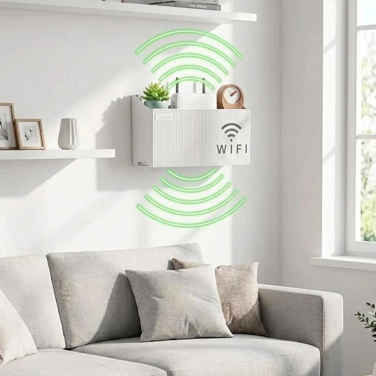 Duvar Tipi Wi-Fi Modem Saklama Kutusu(Beyaz) – Kablo Düzenleyici Router Raf Organizer — Veyo — görsel 2