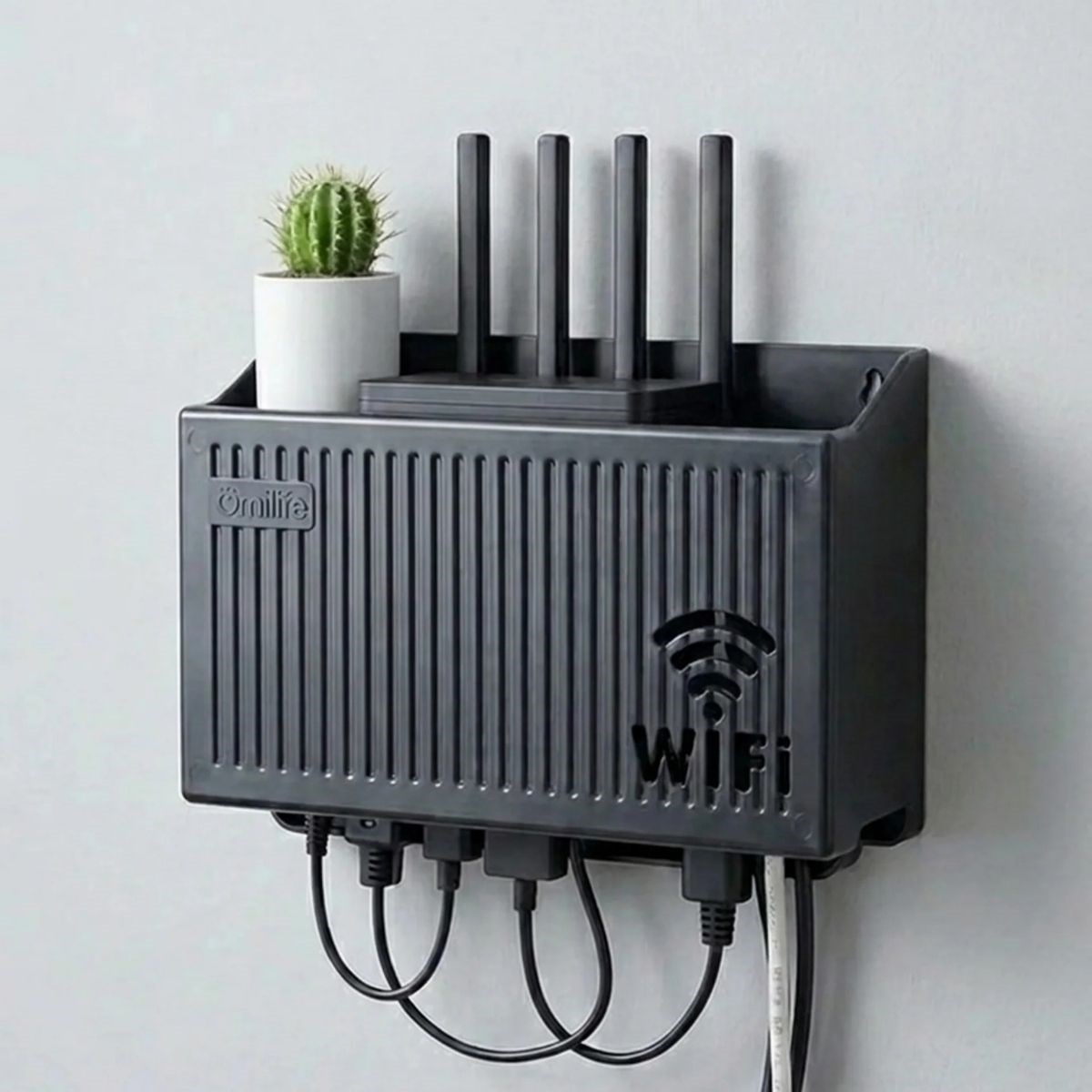 Duvar Tipi Wi-Fi Modem Saklama Kutusu(Siyah) – Kablo Düzenleyici Router Raf Organizer — Veyo