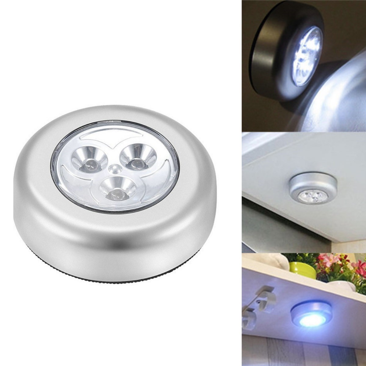 Kablosuz Spot Pilli Dokunmatik Led Lamba 3 Ledli Dolap Lambası — Veyo