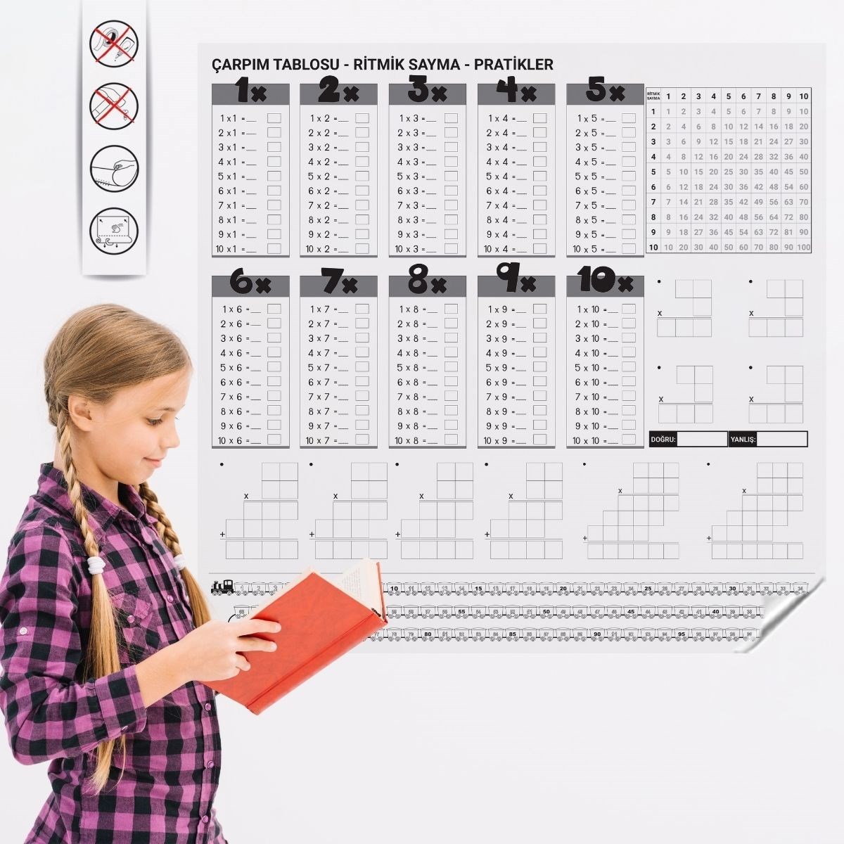 Çarpım Tablosu Ezberleme Manyetik Duvar Stickerı 105 x 100 cm — Veyo — görsel 3