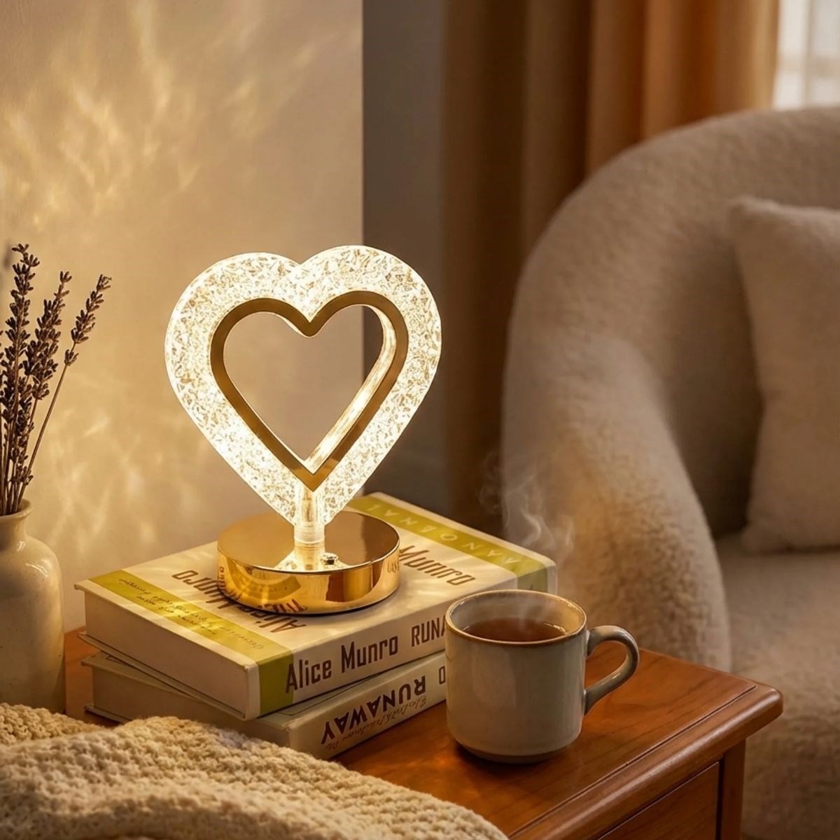 Kalp Şeklinde Kristal LED Masa Lambası – Dokunmatik, 3 Renk Işık Modlu, Şarjlı Mini Dekoratif Gece Lambası — Veyo