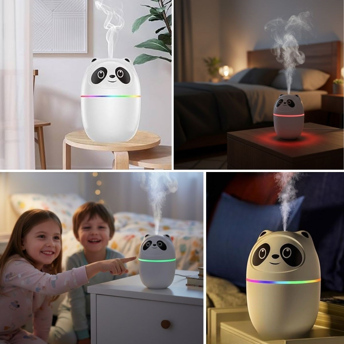 Sevimli Panda Figürlü Hava Nemlendirici – Ultrasonik Soğuk Buhar Makinesi, LED Işıklı Masaüstü Oda Nemlendirici — Veyo — görsel 2