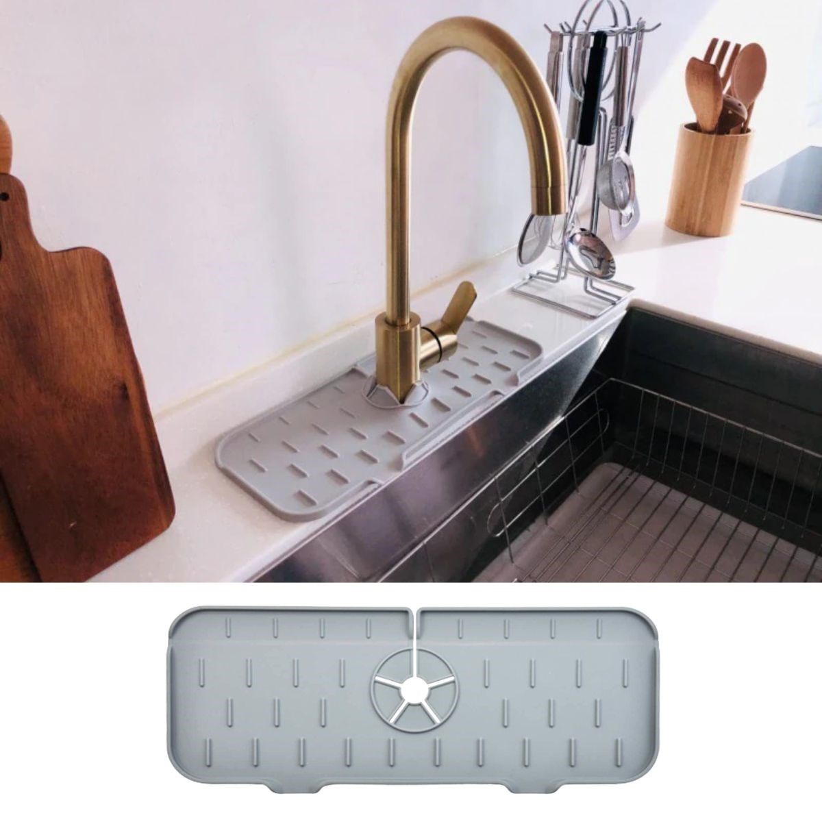 Lavabo İçin Silikon Esnek Mat Musluk Sapı Damlama Tutucu Raf Mutfak Tezgahı Sıçrama Koruma — Veyo