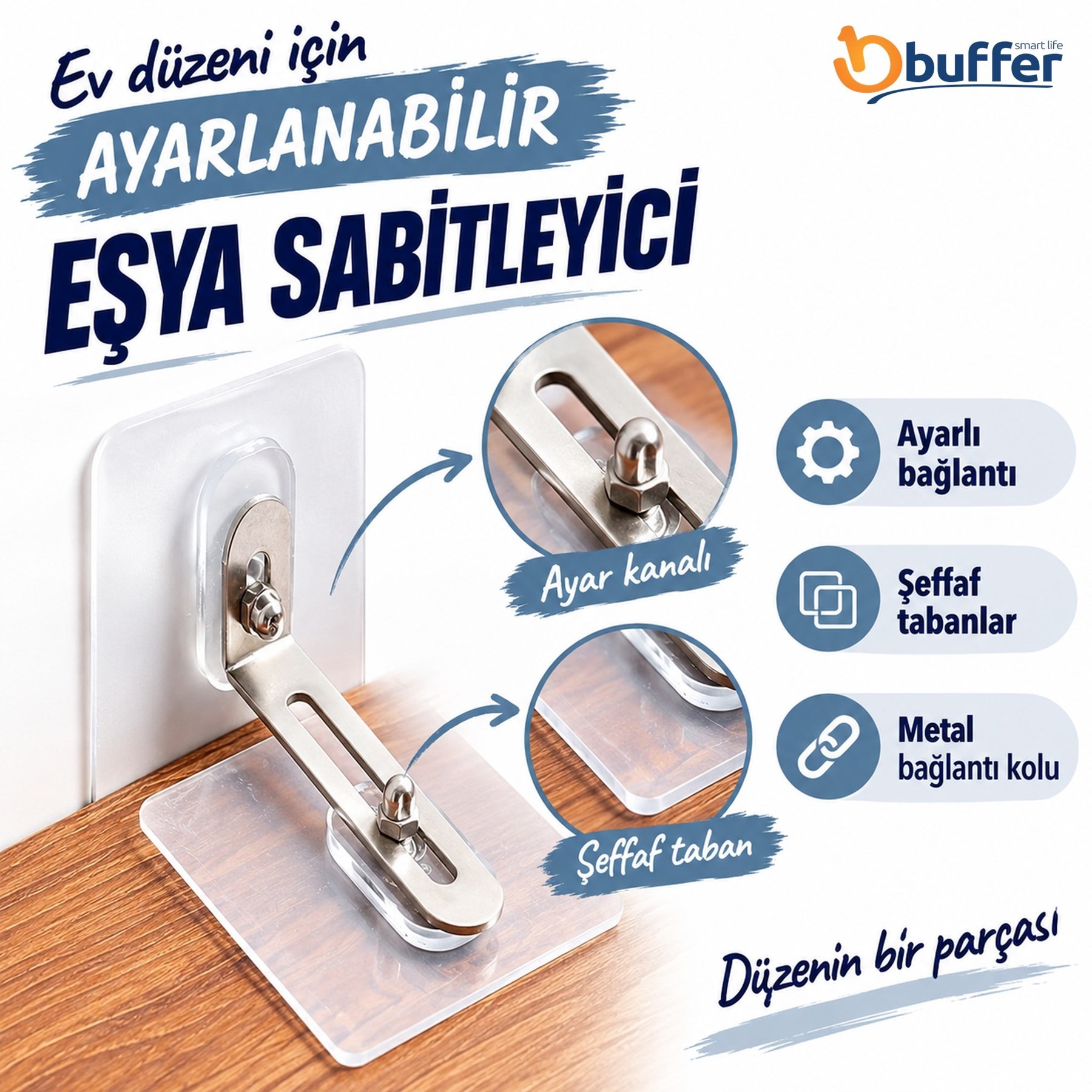Deprem Eşya Sabitleyici Aparat Çivisiz Duvar Delmeden Ayarlanabilir Şeffaf Tabanlı Ev Güvenliği