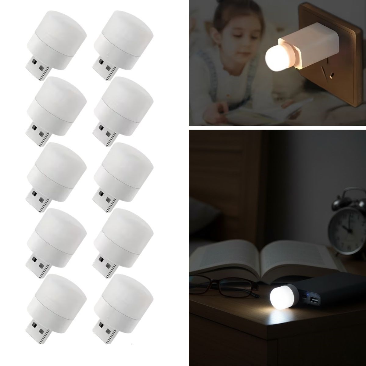 BUFFER® USB Mini Top LED 10’lu Aydınlatma Beyaz Işıklı Gece Lambası, Enerji Tasarruflu Mikro LED Işıklar