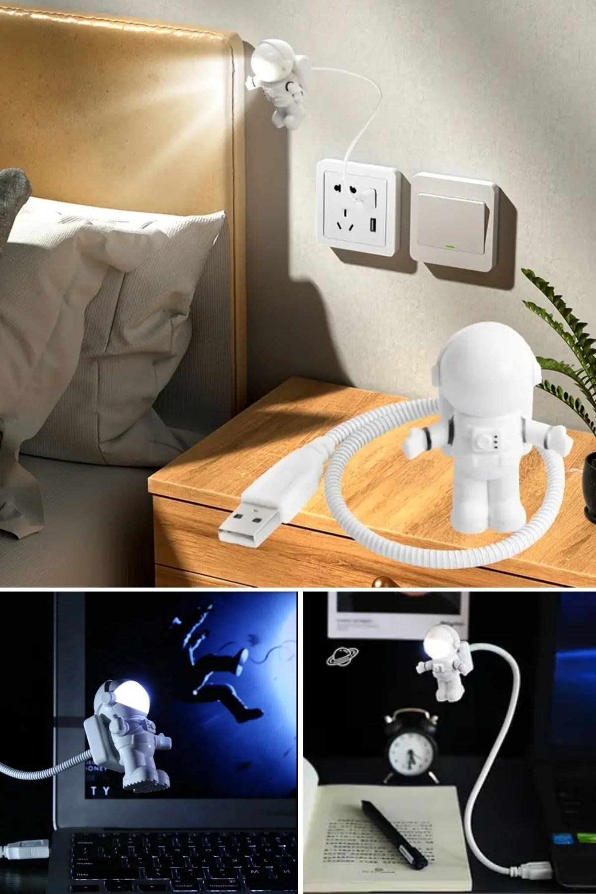 USB Astronot Gece Lambası, Masa Lambası, Kitap Okuma Lambası Işığı — Veyo — görsel 6