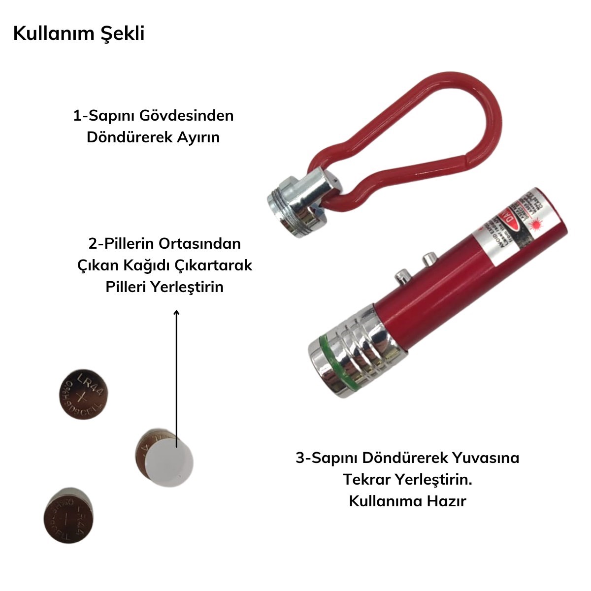 3 Fonksiyonlu Kırmızı Beyaz Işıklı Led Lazer Kedi Köpek Oyuncak Anahtarlık — Veyo — görsel 5