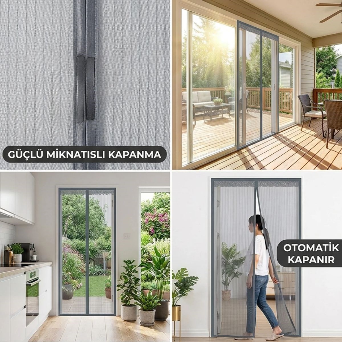 Mıknatıslı Kapı Sinekliği Gri 100x210 cm Otomatik Kapanan Manyetik Tül Sineklik — Veyo — görsel 3