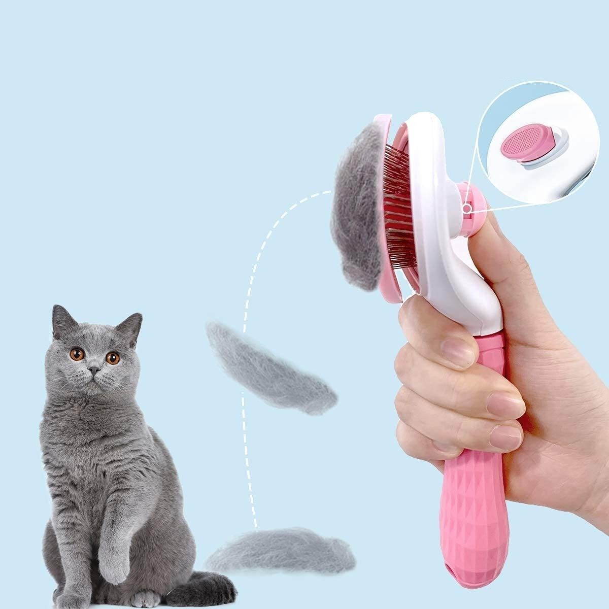Kedi Köpek Tüy Toplayıcı Kendini Temizleyebilen Ergonomik Saplı Evcil Hayvan Tarağı Pembe — Veyo — görsel 4