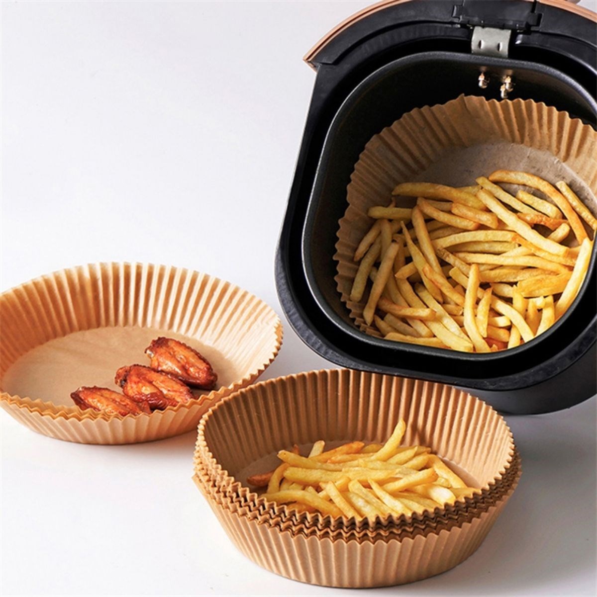 50 Adet Air Fryer Pişirme Kağıdı Tek Kullanımlık Hava Fritöz Yağ Geçirmez Yapışmaz Tabak Model — Veyo — görsel 4