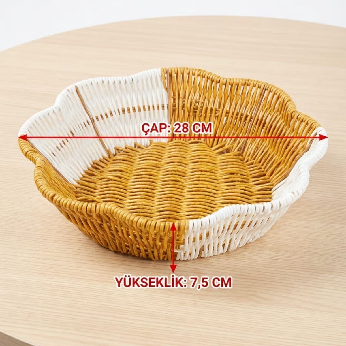 Çiçek Model Çift Renkli Plastik Rattan Ekmek ve Meyve Sepeti - Çok Amaçlı Banyo ve Mutfak Düzenleyici - Yıkanabilir Organizer — Veyo — görsel 5
