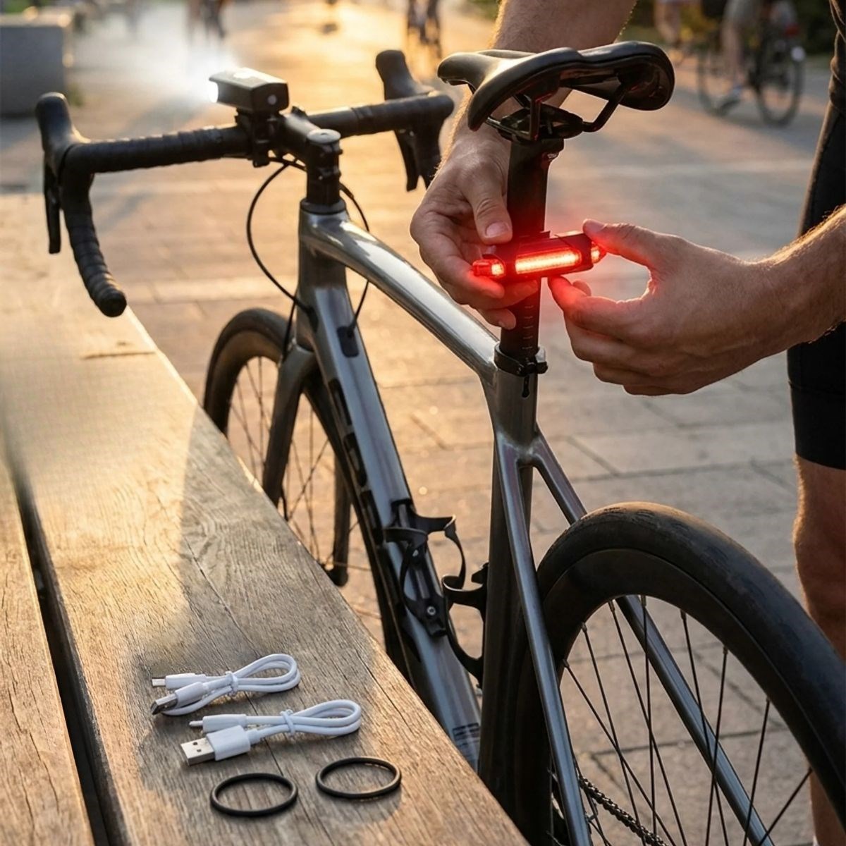 Bisiklet Işık Seti – USB Şarjlı LED Ön Far + Arka Stop Lambası, Su Geçirmez Bisiklet Aydınlatma Seti — Veyo — görsel 2