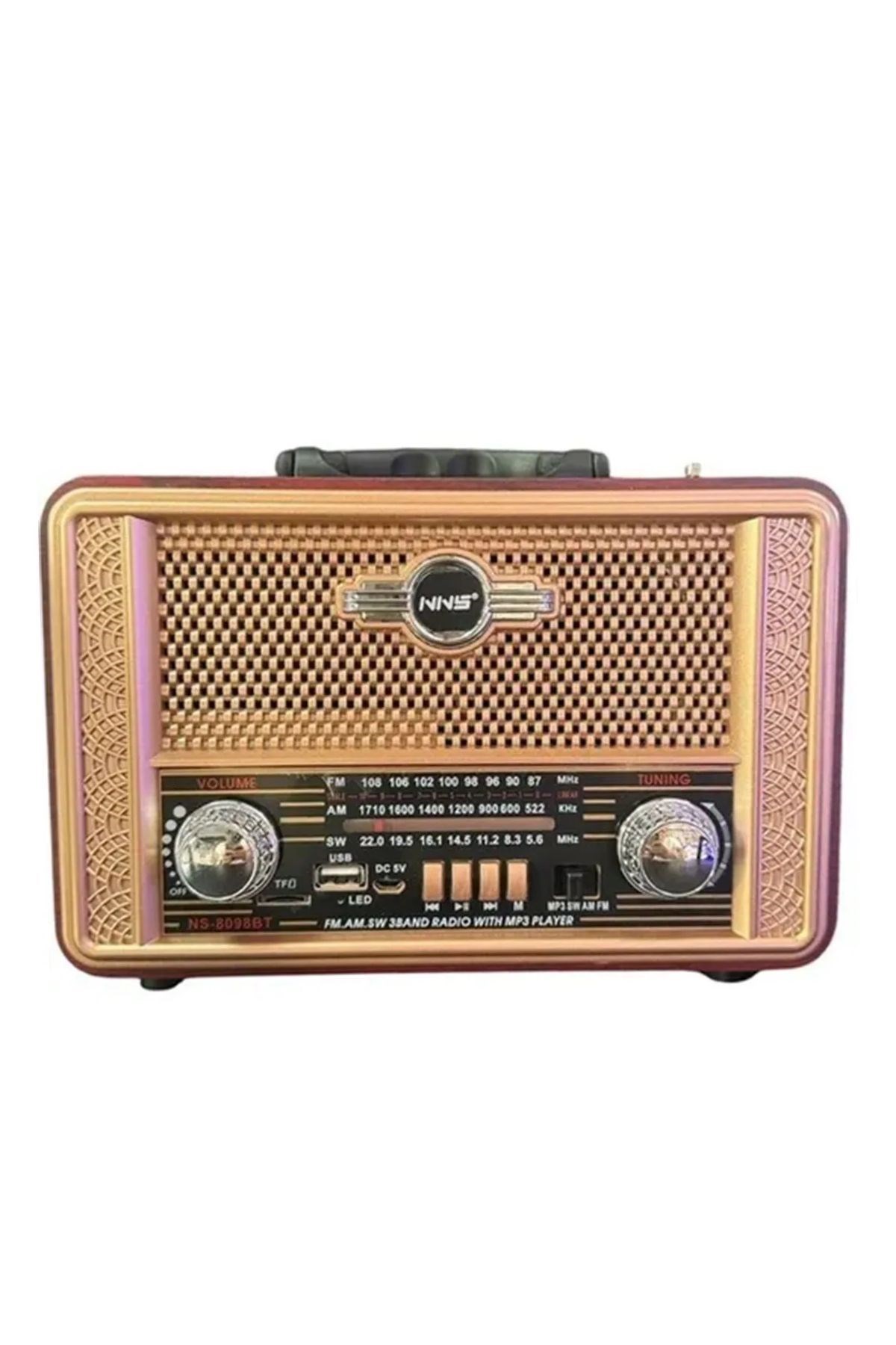 Retro, Nostaljik, Ahşap Tasarım Bluetooth Hoparlörlü, Şarjlı, Taşınabilir Otantik Tasarımlı FM/AM Destekli Radyo NS8098 — Veyo — görsel 5