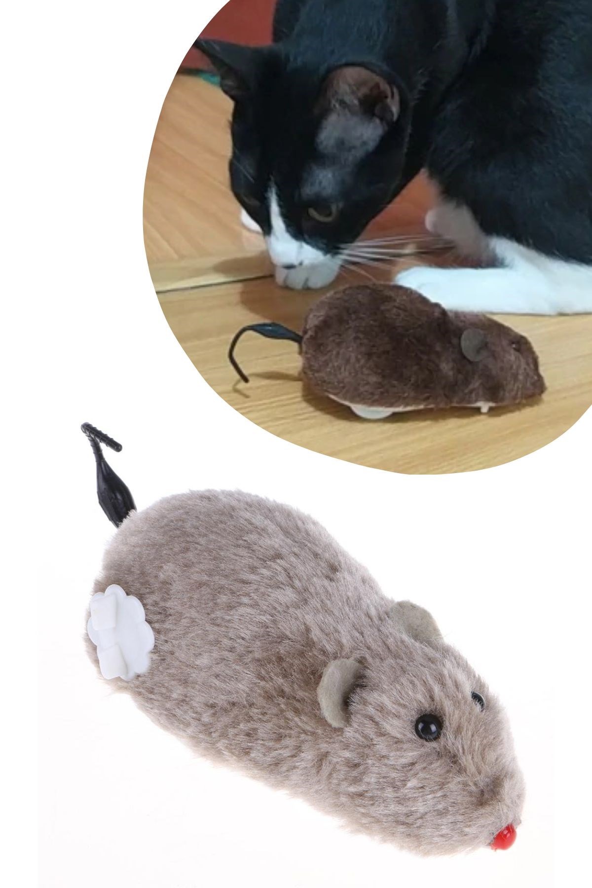 Kurmalı Kedi Eğitim Oyuncağı Tüylü Peluş Fare Yakalama İnteraktif Sevimli Eğlenceli Oyuncak — Veyo — görsel 7