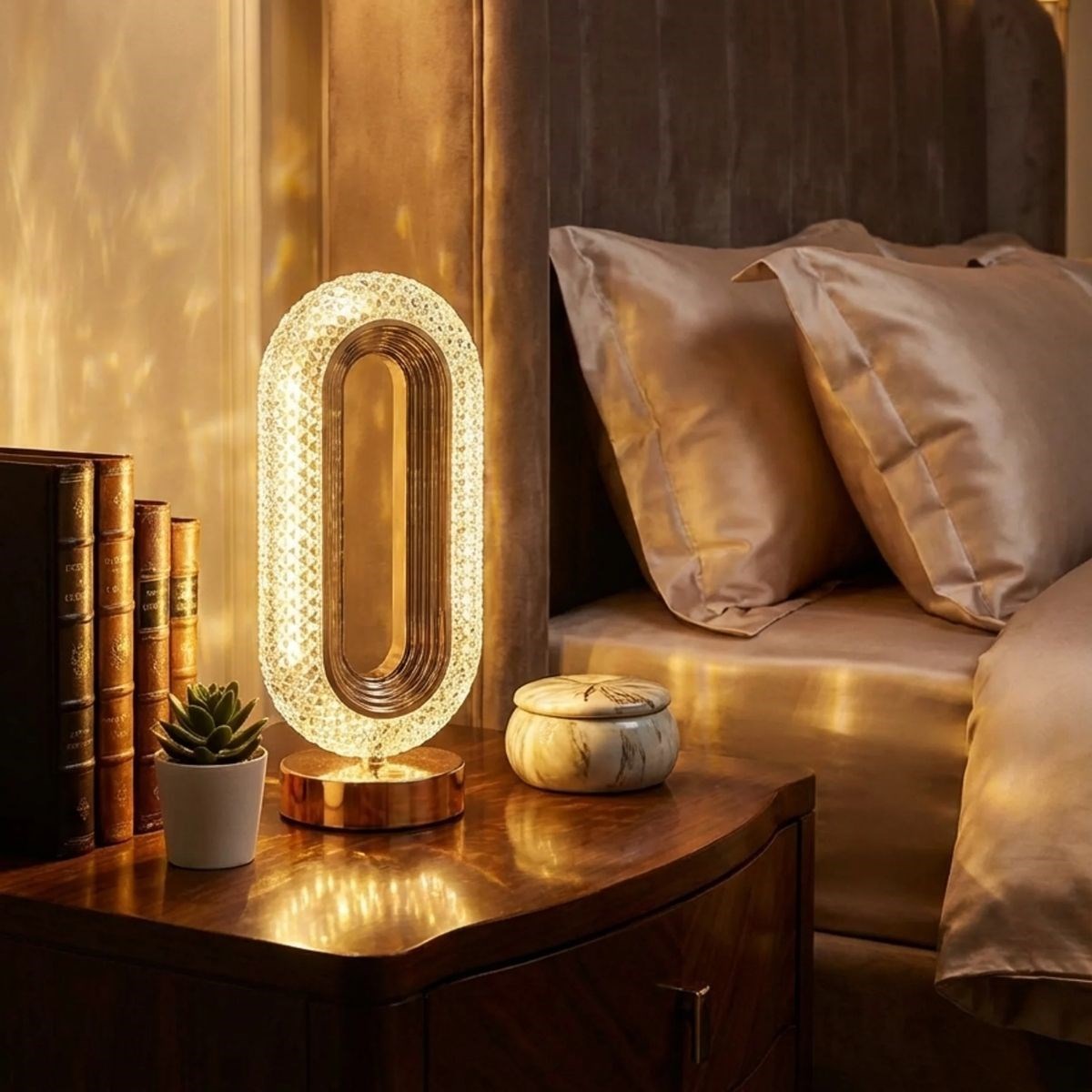 Oval Şeklinde Kristal LED Masa Lambası – Dokunmatik, 3 Renk Işık Modlu, Şarjlı Dekoratif Gece Lambası — Veyo — görsel 3