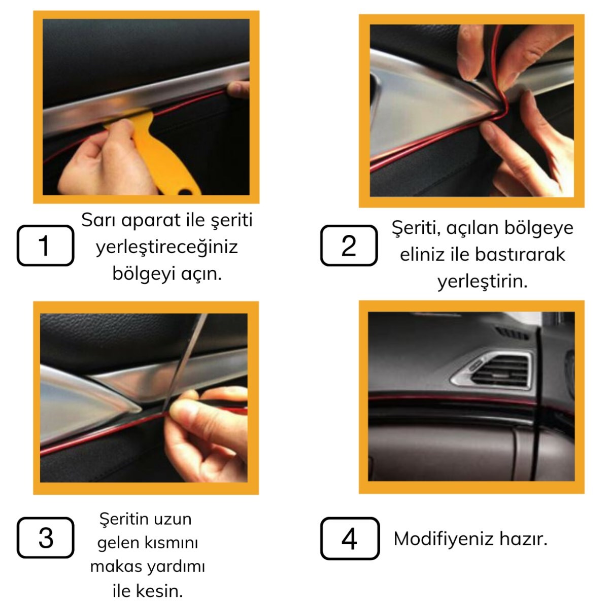 Gold Araba Oto Trim Dekorasyon Şeridi Kauçuk Elastik Kolay Kurulum 5 metre Şerit Bant — Veyo — görsel 5