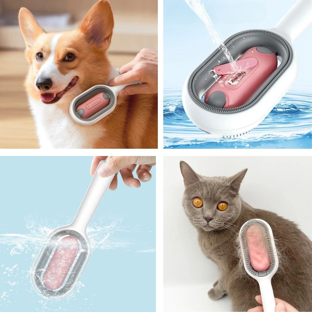 Su Hazneli Kedi ve Köpek Tüyü Toplamama Fırçası Su Hazneli Pet Tarağı — Veyo — görsel 5