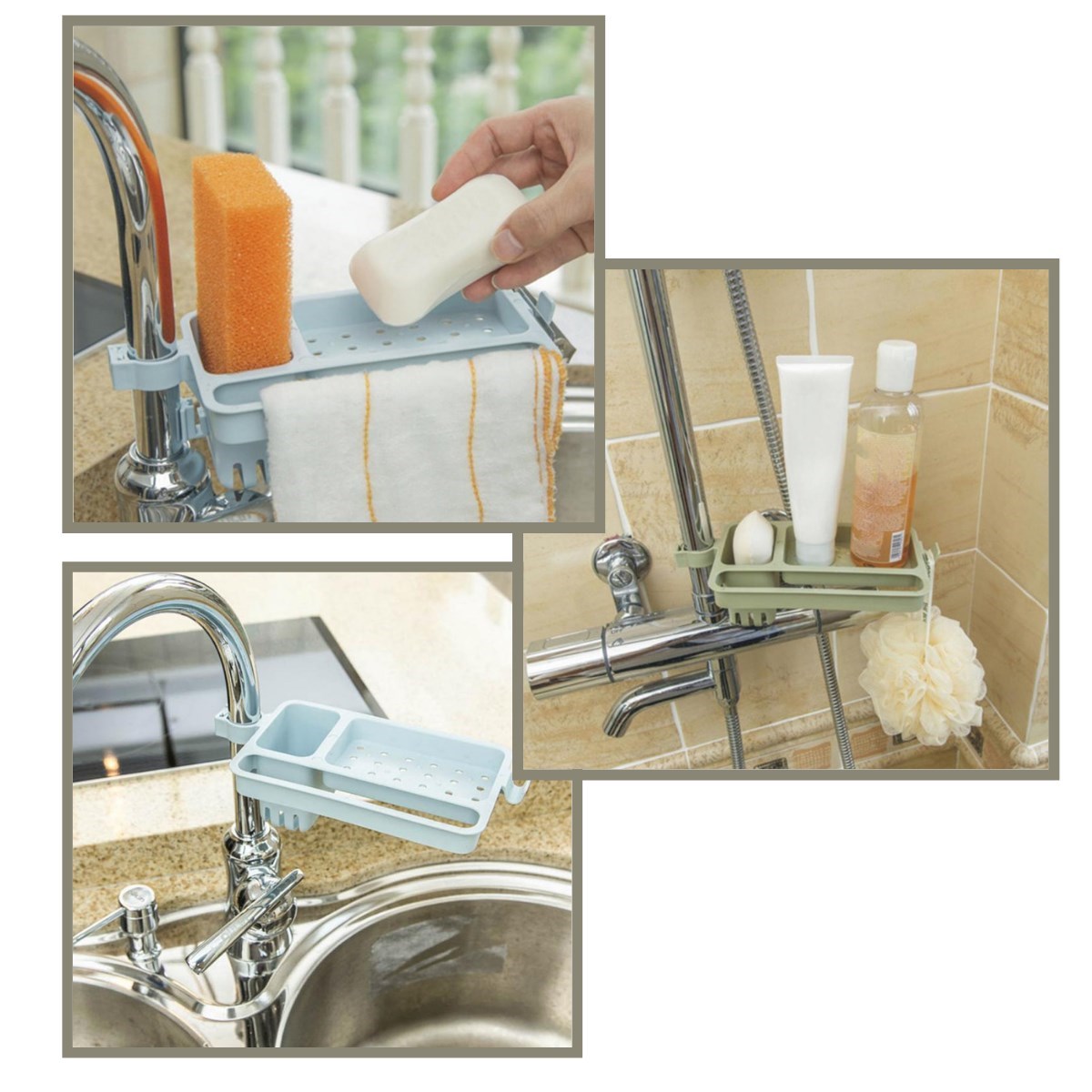 Musluğa Takılan Sünger Havlu Askılı Sabun Hazneli mutfak Banyo Lavabo Düzenleyici Organizer — Veyo — görsel 6