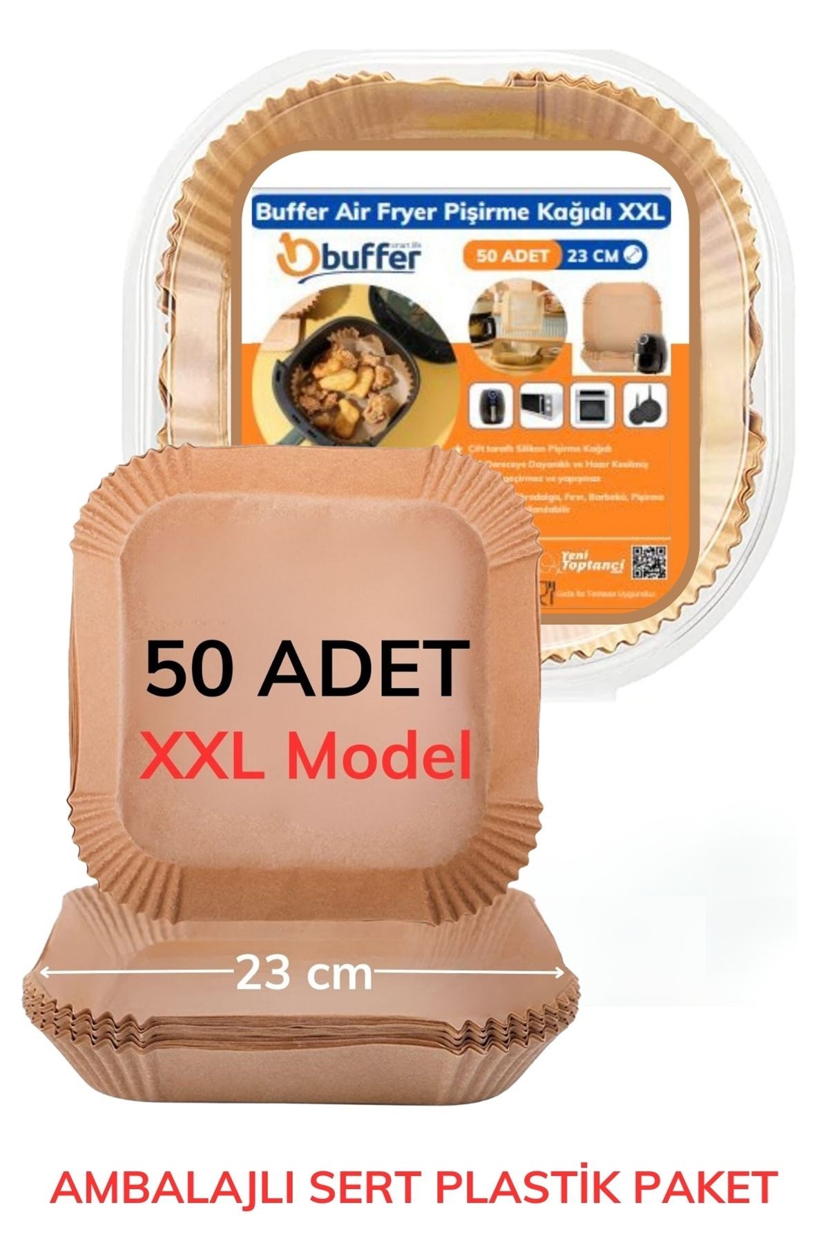50 Adet Air Fryer Pişirme Kağıdı Tek Kullanımlık Yağ Geçirmez Yapışmaz Kare Tabak Model PVC — Veyo — görsel 7