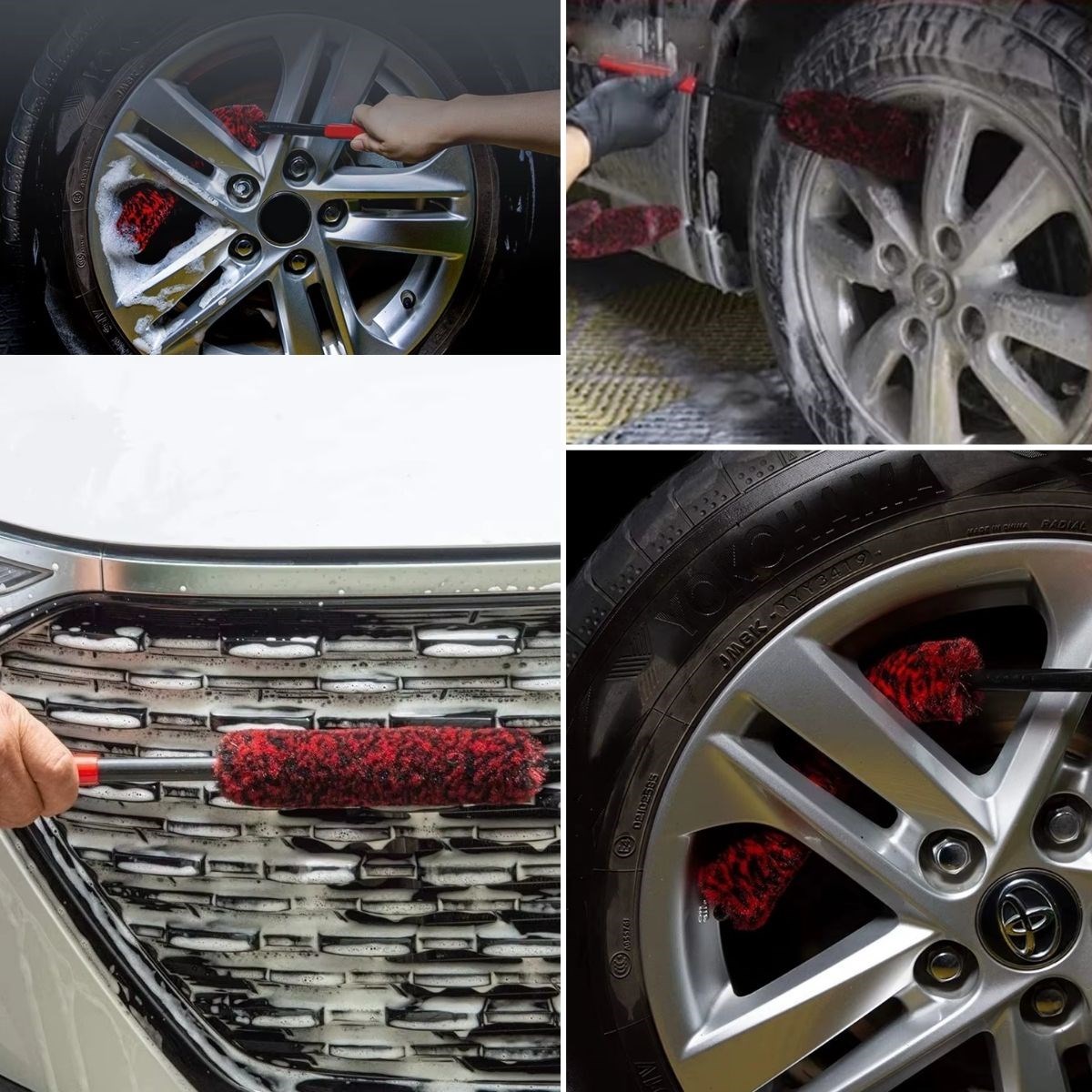 3lü Bükülebilen Peluş Detaylı Temizlik İçin Oto Jant, Egzos Temizleme Fırçası — Veyo — görsel 5