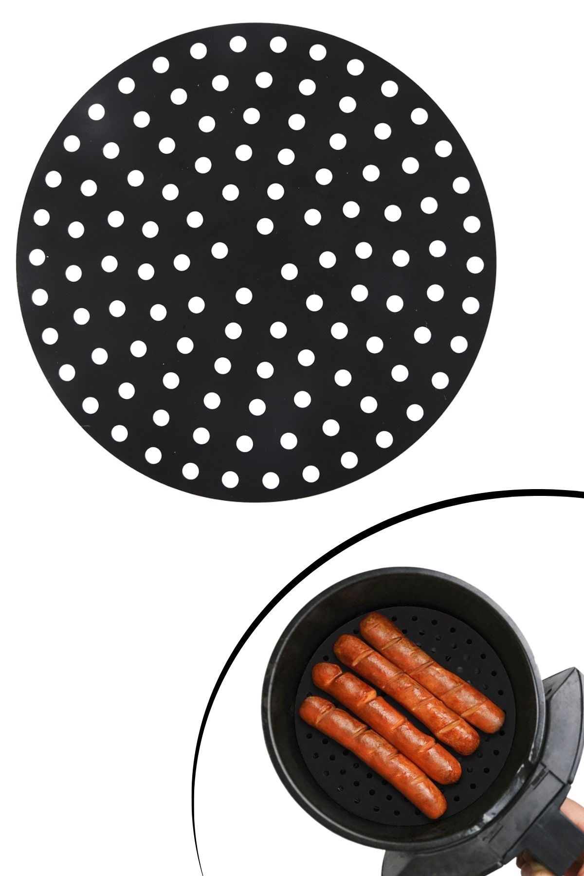 Renkli Isıya Dayanıklı Yıkanılabilir Silikon Fırın Ve Airfryer Yuvarlak Pişirme Matı 23 Cm — Veyo — görsel 3