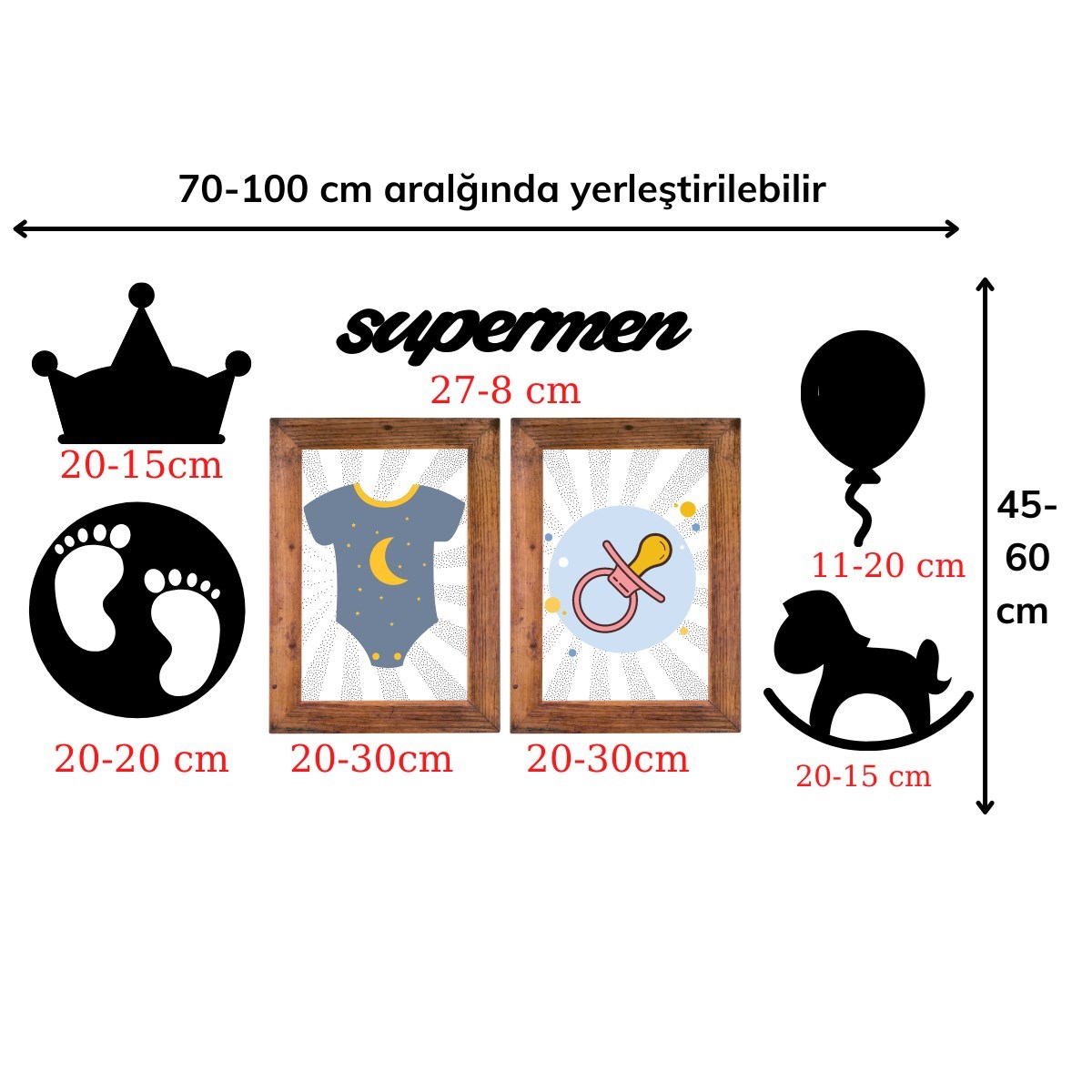 DECO103 Supermen Dekoratif Duvar Süsü Tablo Aksesuar Ahşap Tasarım Hediye Pano Sticker Seti — Veyo — görsel 6