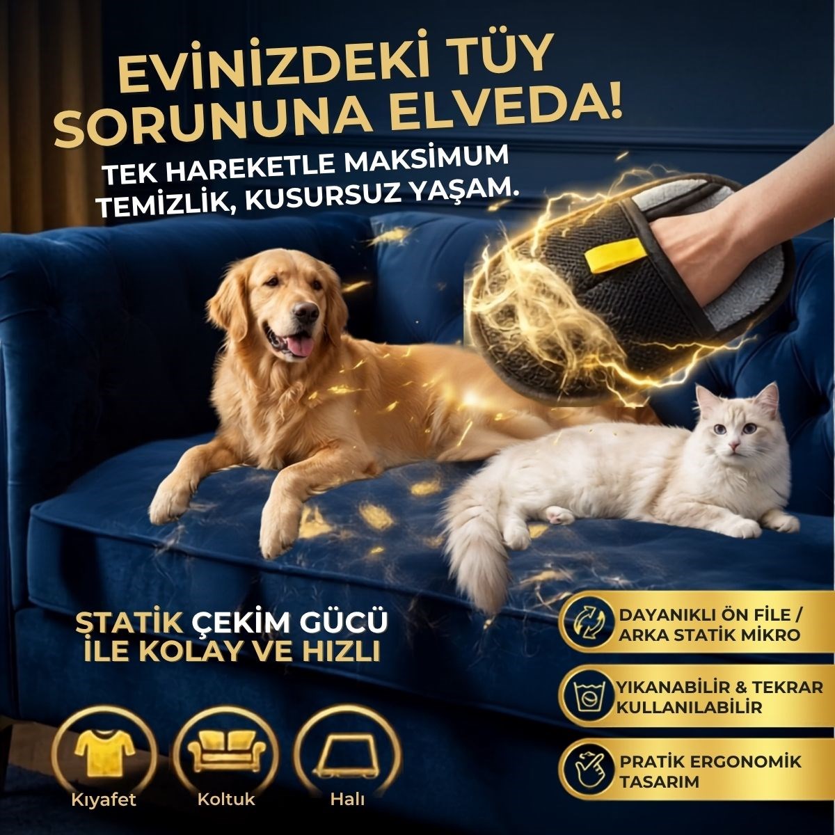 Evcil Hayvan Tüy Temizleme Eldiveni Statik Mikro Kedi Köpek Tüyü Toplayıcı Koltuk Halı Kıyafet