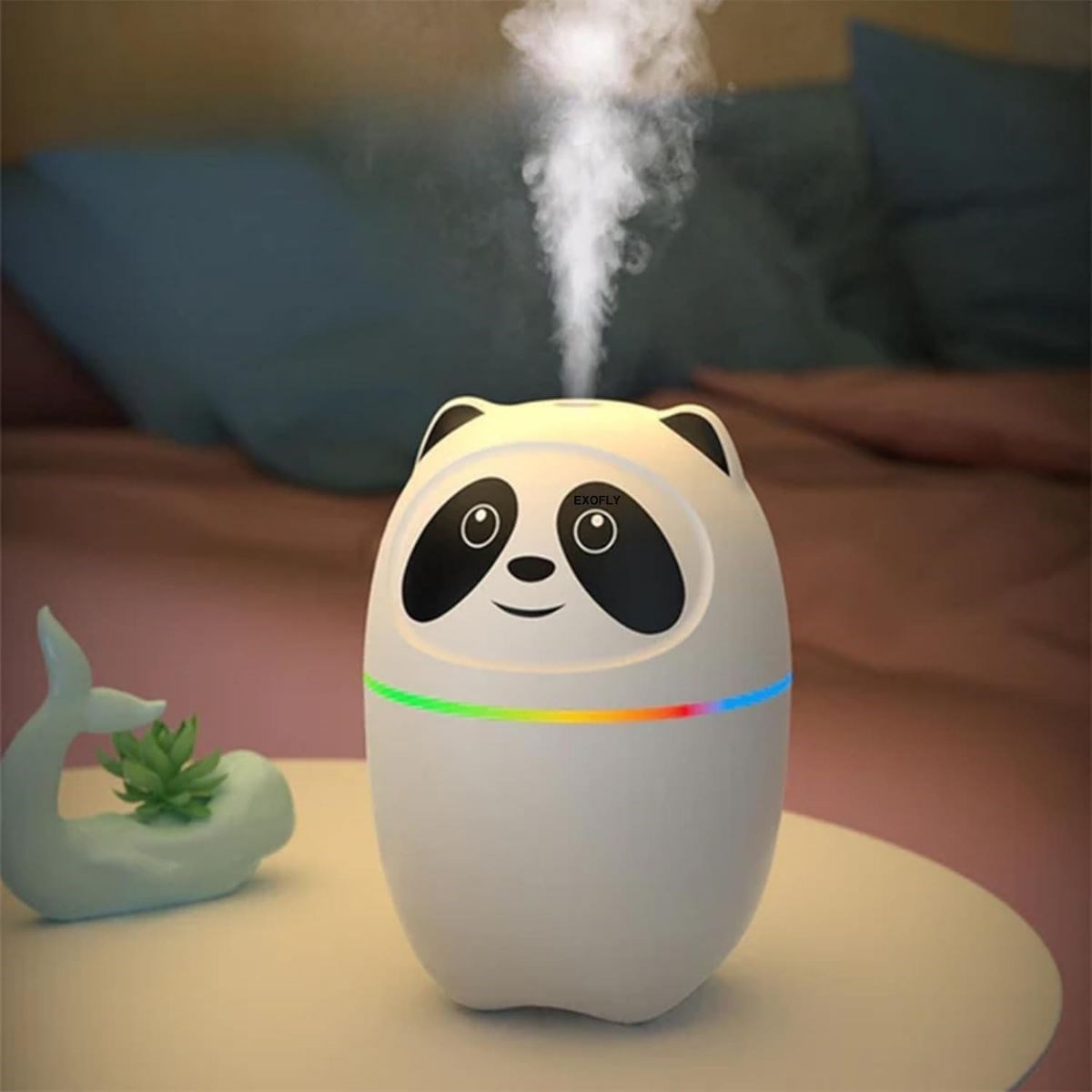 Sevimli Panda Figürlü Hava Nemlendirici – Ultrasonik Soğuk Buhar Makinesi, LED Işıklı Masaüstü Oda Nemlendirici — Veyo