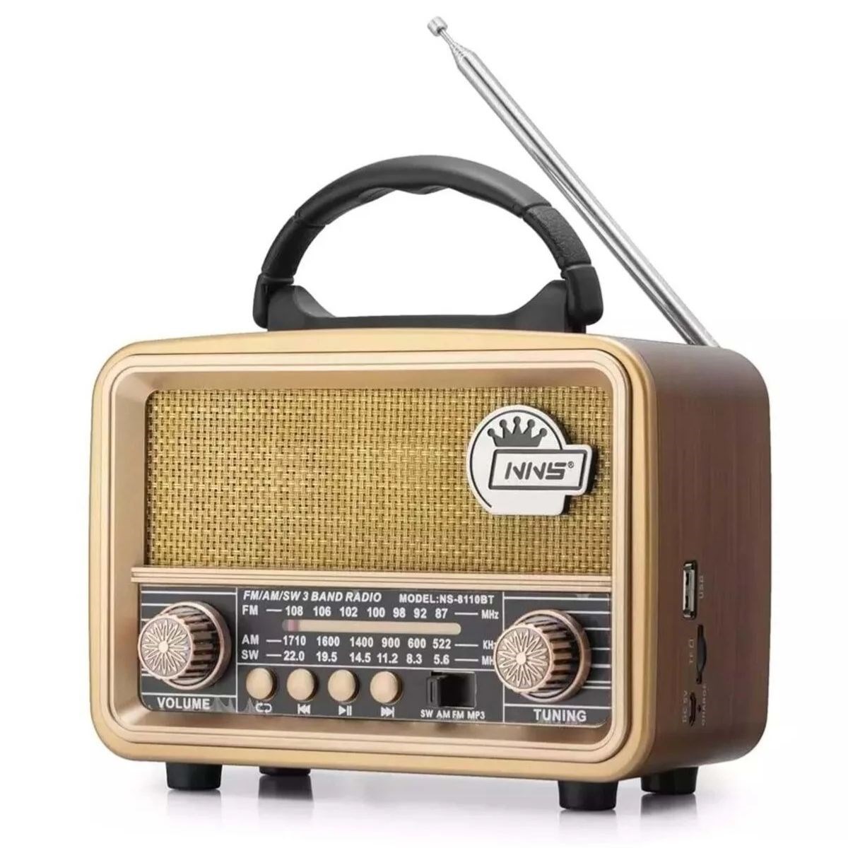 Orta Boy Retro Ahşap Görünümlü Bluetooth Hoparlörlü Taşınabilir Şarjlı FM AM Radyo Hediyelik