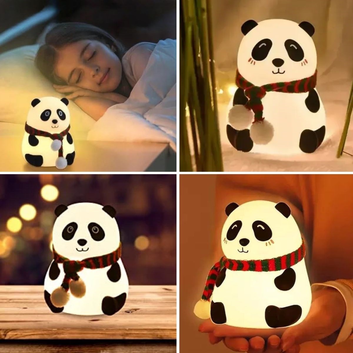 5 Farklı Renk Modlu Panda Figürlü Pofuduk LED Gece Lambası–Yumuşak Dokulu Çocuk Odası ve Dekoratif Şarjlı Ortam Işığı — Veyo — görsel 3