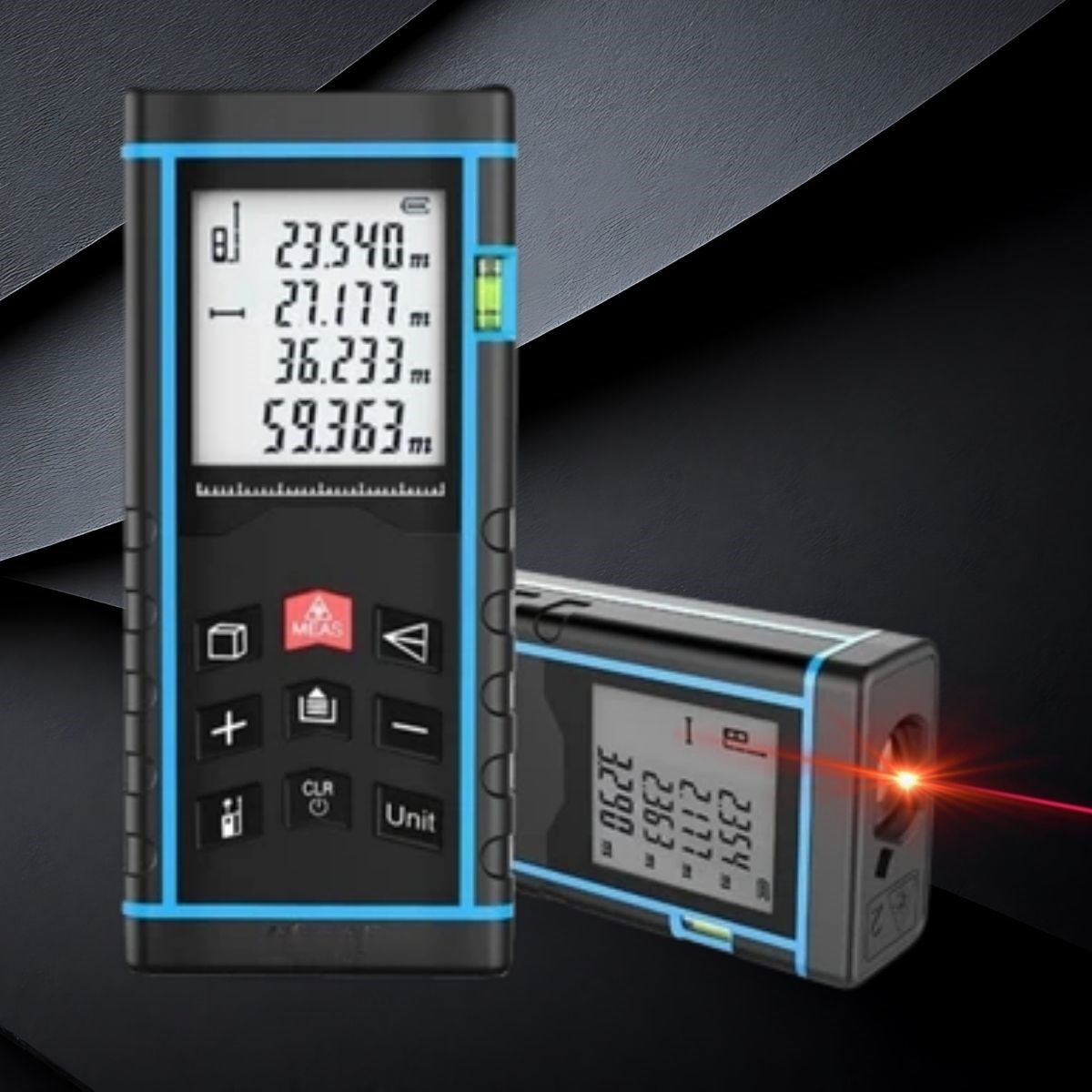 Dijital Lazer Metre Ölçüm Cihazı LCD Ekranlı Su Terazili Pisagor Fonksiyonlu Hafızalı Hassas Ölçer