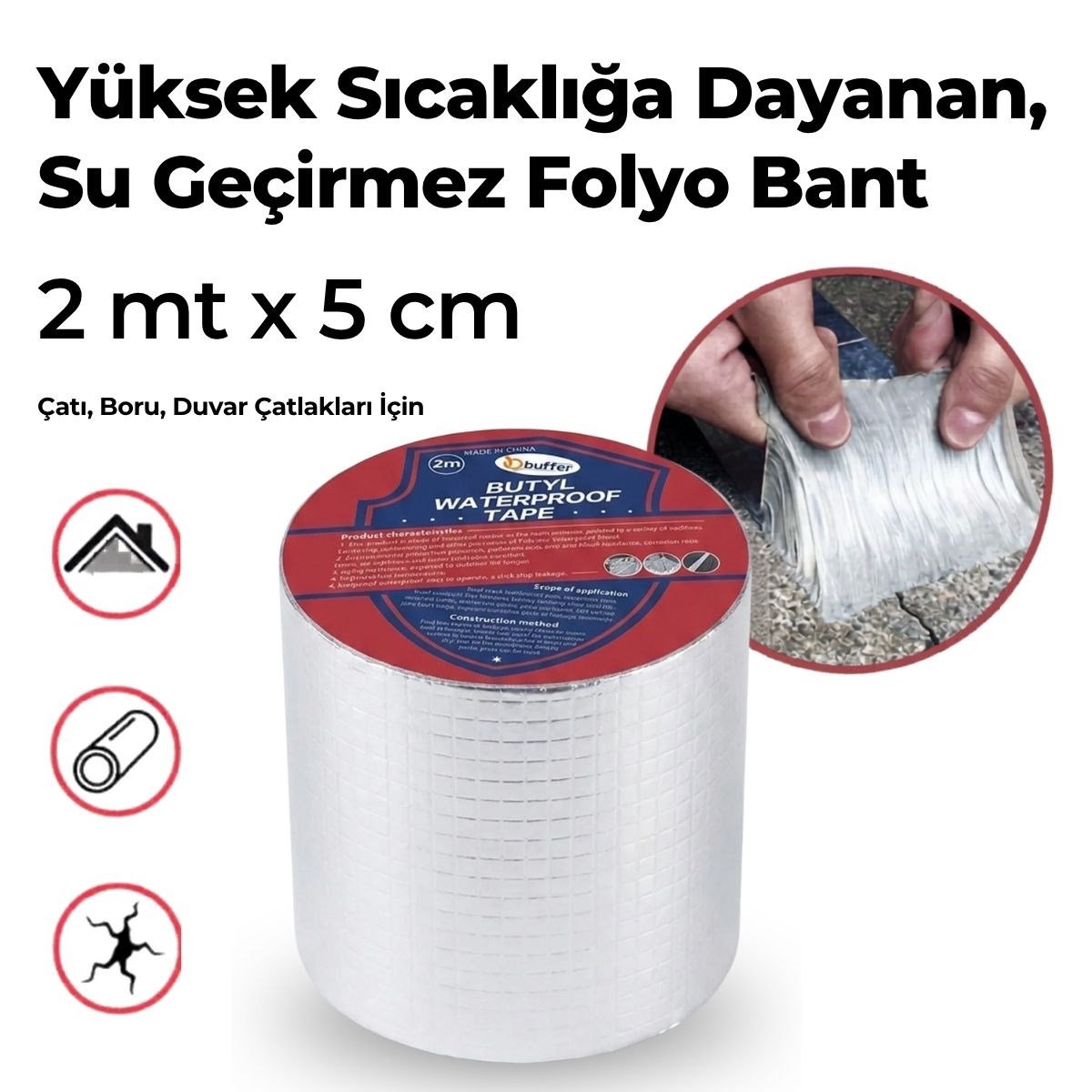 2 Mt Yüksek Sıcaklık Dayanan Su Geçirmez Çatı Duvar Çatlak Onarıcı Yapışkan Bant Folyo 2 Mt 10 C — Veyo