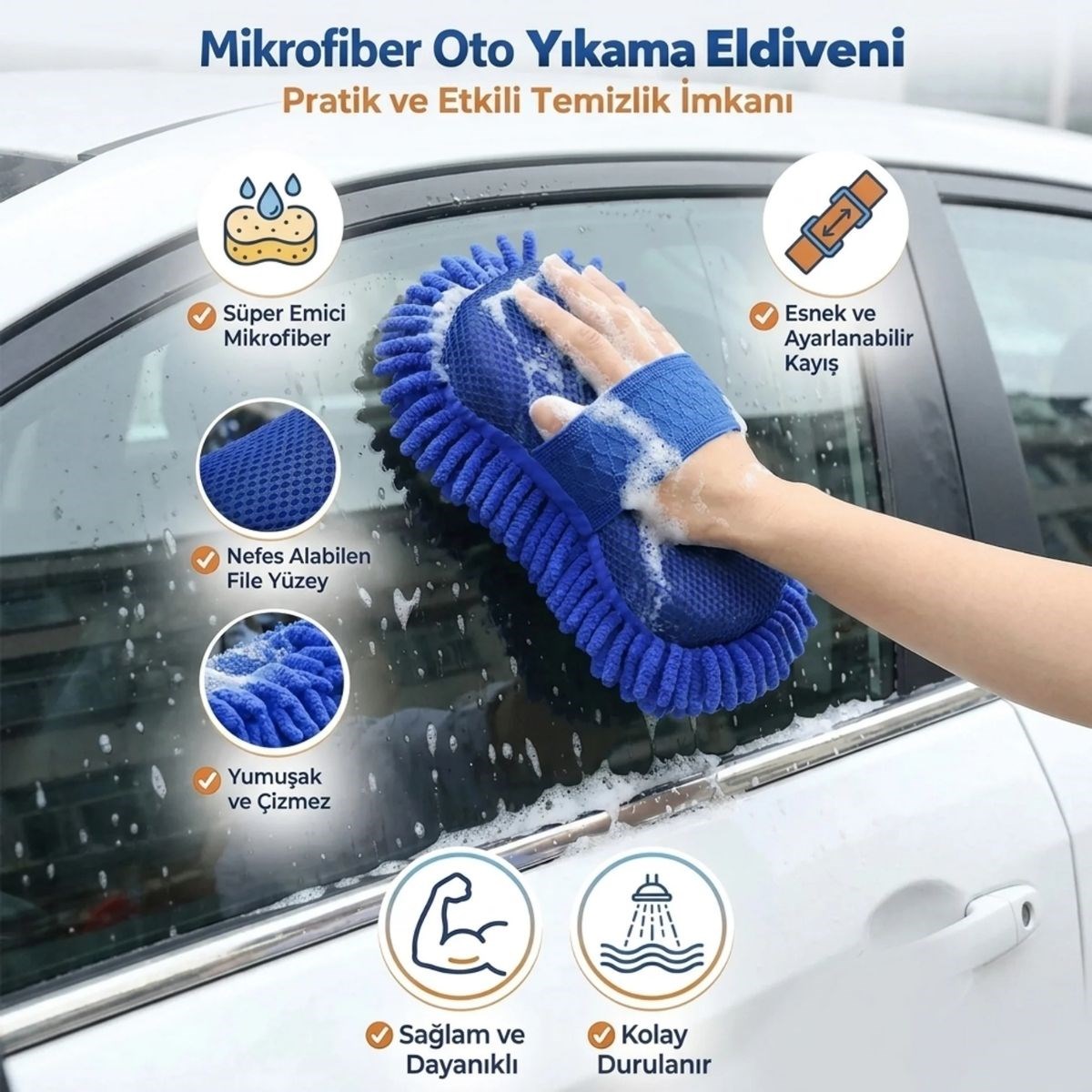 Mikrofiber Oto Yıkama Eldiveni – Kalın Süngerli Araç Temizleme Bezi, Araba Yıkama Eldiveni — Veyo — görsel 3